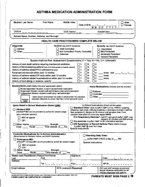 Fillable Online Asthma Medication Administration Fax Email Print