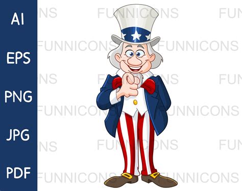 Clipart Cartoon Of Happy Uncle Sam Smiling And Pointing Etsy