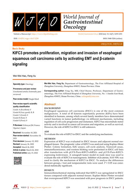 PDF KIFC3 Promotes Proliferation Migration And Invasion Of