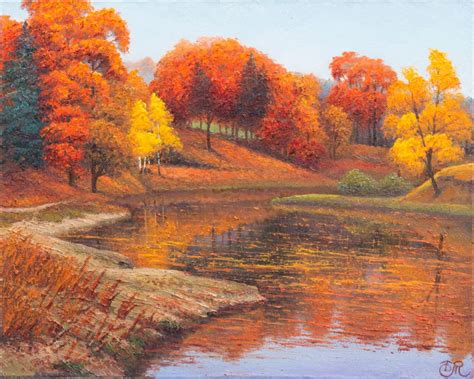 An autumn pond Oil painting by Dmitrij Tikhov | Artfinder