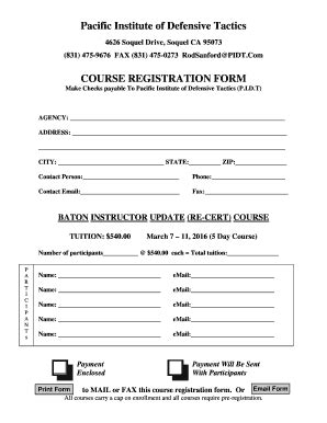 Fillable Online Baton Instructor Update Re Cert Course Registration