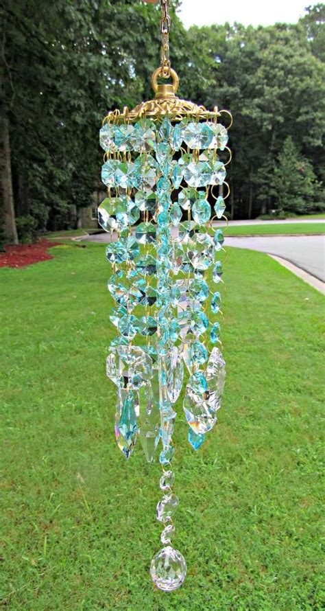 Aqua And Clear Crystal Wind Chime Garden Décor T For Her Etsy Crystal Wind Chimes Diy