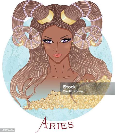 Ilustración De Signo Astrológico De Aries Como Una Hermosa Chica