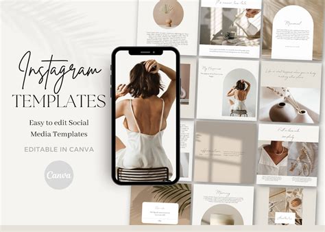 Minimalist Instagram Templates Nude Neutral Business Feed Pack Beige