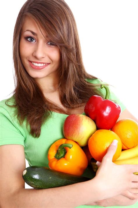 Young Smiling Woman With Fruits Stock Image Image Of Food Lunch