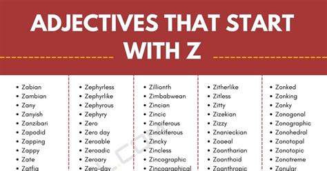 Adjectives From A To Z