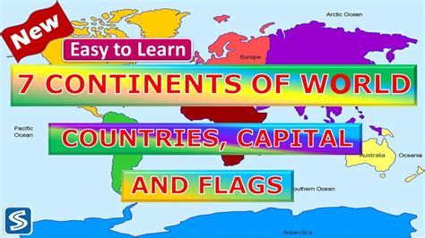 Seven Continents Of The World And Their Countries With Capital And Flag