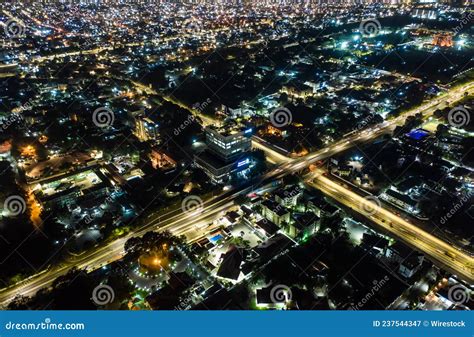 Aerial Shot Of The City Of Accra In Ghana At Night Editorial