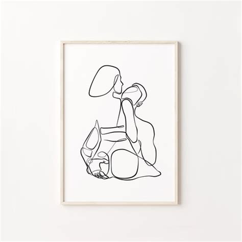 Abstract Couple Line Art Romantic Poster Couple One Line Art Etsy