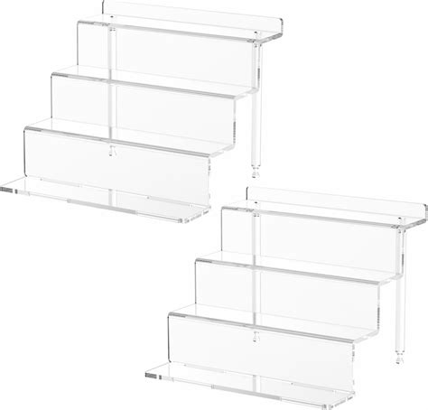 2 Pack Acrylic Risers Display Stands Clear Perfume Organizer For Dresser 4 Tier 9