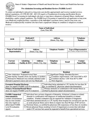 Fillable Online Dhss Alaska Pre Admission Screening And Resident Review