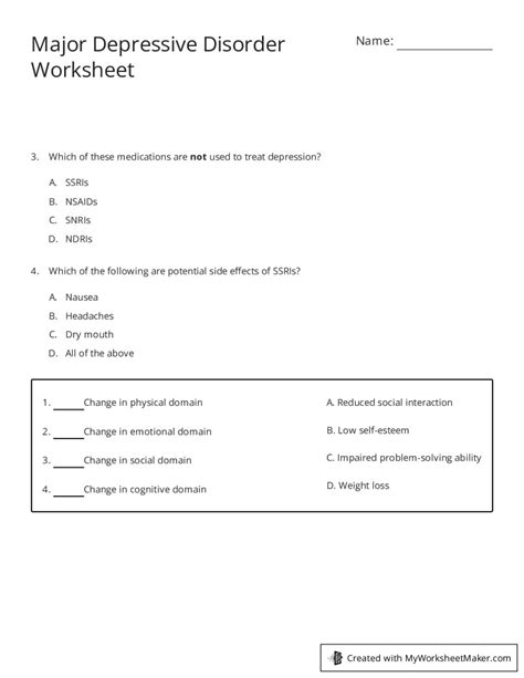 Major Depressive Disorder Worksheet My Worksheet Maker Create Your