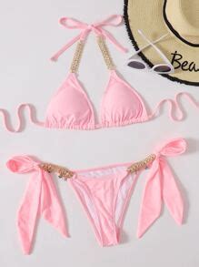 Chain Linked Triangle Tie Side Bikini Set Summer Beach SHEIN USA
