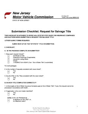 Fillable Online State Nj Salvage Title Request Checklist State Of New