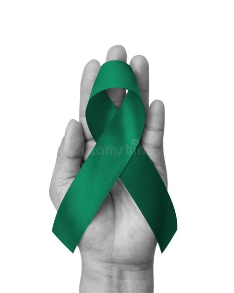 Emerald Green Jade Ribbon Awareness Color On Helping Hand For Liver