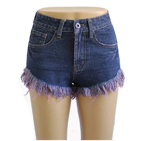 Shifuren Summer Sexy Girls Jeans Shorts Tassel Ripped Cotton Denim