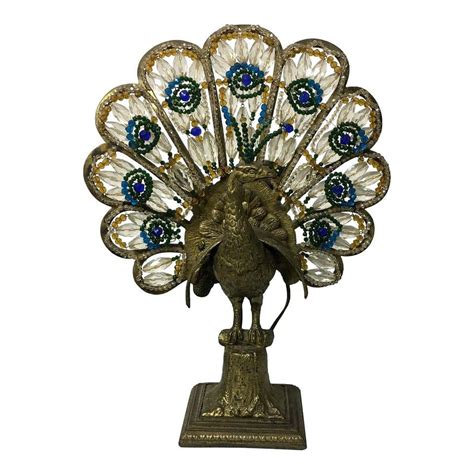 Art Deco Czech Bronze And Crystal Beaded Peacock Table Lamp For Sale At 1stdibs