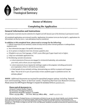 Fillable Online Doctor Of Ministry Completing The Application Fax