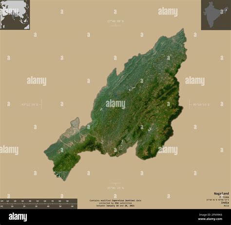 Nagaland State Of India Sentinel 2 Satellite Imagery Shape Isolated