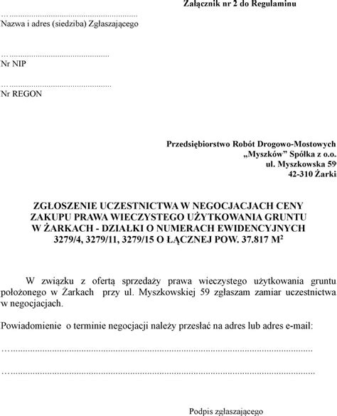 Zaproszenie Do Negocjacji W Celu Zawarcia Umowy Sprzeda Y Prawa