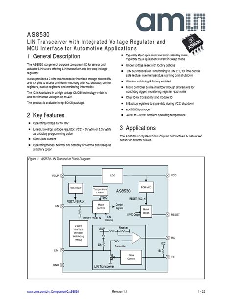 AS8530 Datasheet LIN Transceiver