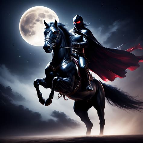 Masked Rider Brandishing A Sword Atop A Midnight Black Stall By