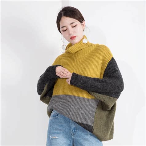 Women Autumn Fashion Patchwork Sweaters Ladies Blended Ladies Contrast