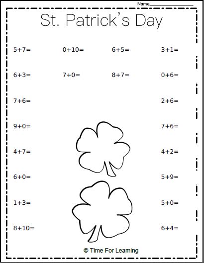 St Patrick S Day Addition Worksheet Made By Teachers