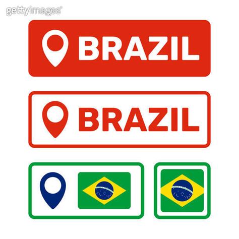 Brazil Flag Map Pointer Set Symbols Of The Flag Of Federative Republic