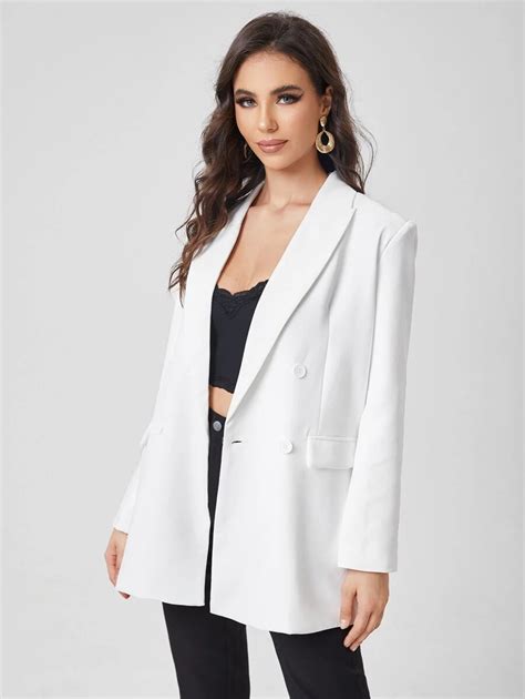 Shein Peak Collar Double Breasted Blazer Shein Eur