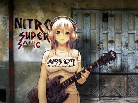 Online Crop Female Anime Character Holding Guitar Wearing White Crew