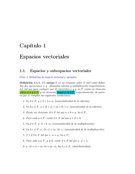 Clase C Lgebra Lineal Espacios Vectoriales Cap Tulo Espacios