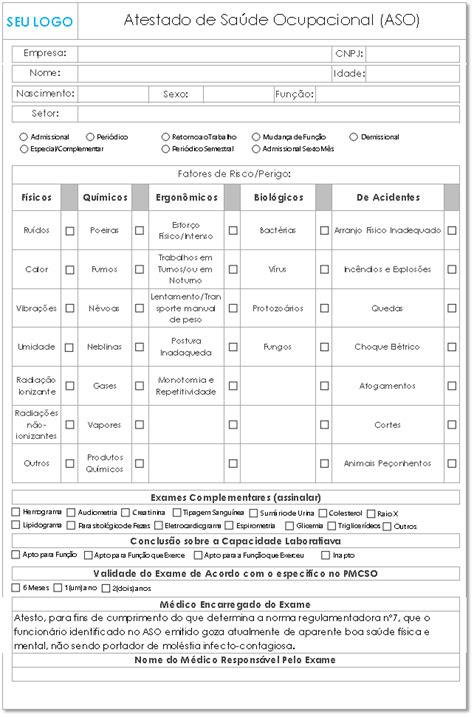 Modelo de Atestado de Saúde Ocupacional ASO Smart Planilhas