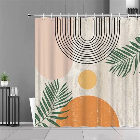 Abstract Mid Century Shower Curtain Arch Sun Moon Minimalist Geometric