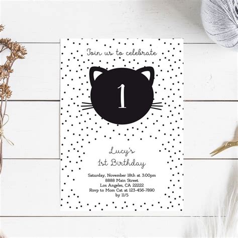 Black Cat Birthday Printable Invitation Cat Birthday Invitations Cat Birthday Birthday