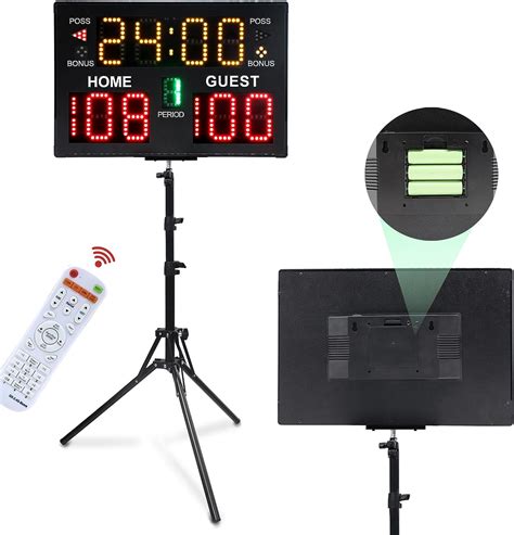 Ousmile Basketball Scoreboard With Stand Digital Scoreboard With Timer Clock Portable Battery