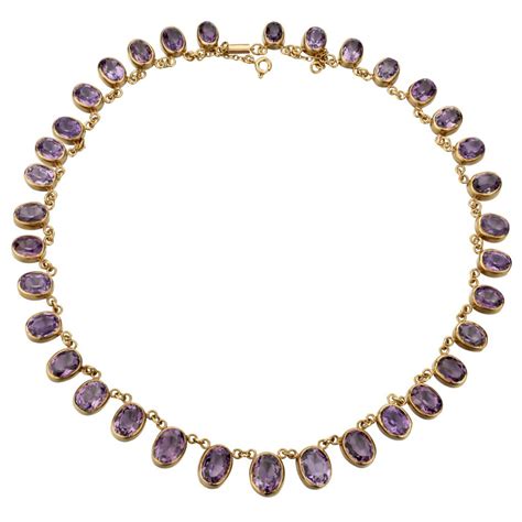 Victorian Era 9kt Rose Gold Oval Amethyst Riviere Necklace Van Rijk