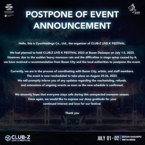 Tv On Twitter Club Z Live K Festival Postponement Notice Event Has