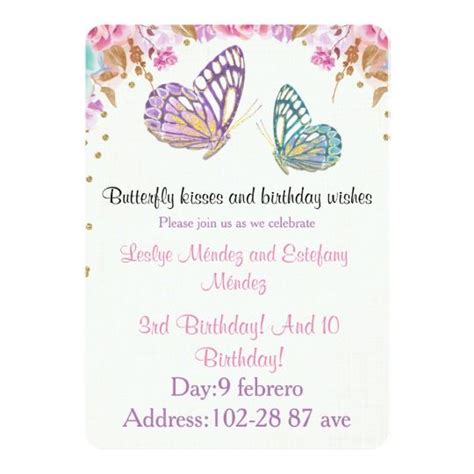 Butterfly Birthday Invitation Pink Purple Gold Invitation Zazzle