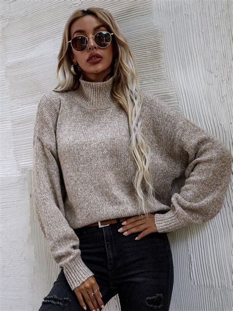 SHEIN LUNE Sweter Z Zabudowanym Dekoltem Moda SHEIN LUNE Sweter Z