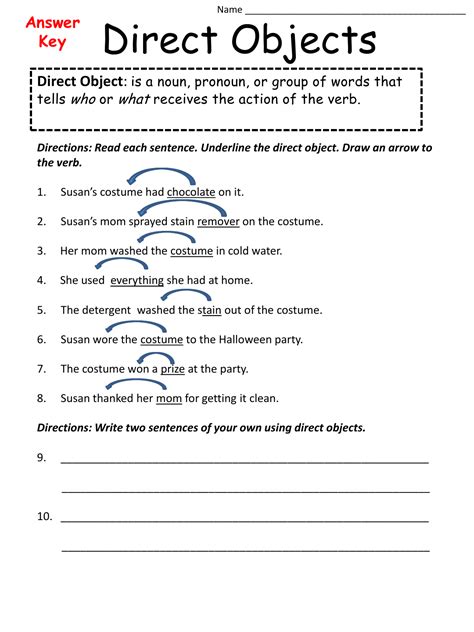 Direct Object And Indirect Object Worksheet