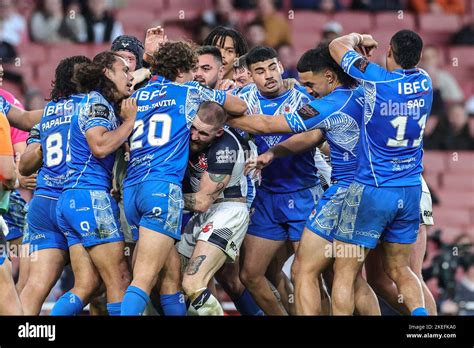 Players Clash During The Rugby League World Cup 2021 Semi Final Match