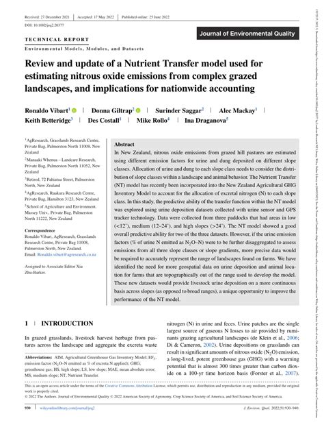 PDF A Review And Update Of The Nutrient Transfer Model Used For