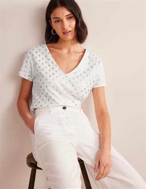 Tie Back Jersey Top White Tranquil Leaf Boden Uk