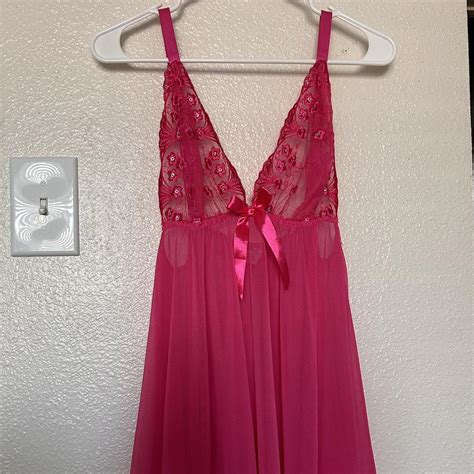 Hot Pink Lace Babydoll Nightie With Bow And Depop