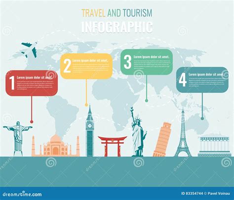 Travel And Tourism Infographic Set With Landmarks Editorial Stock