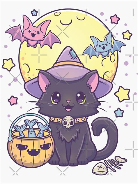 A Black Cat Wearing A Witches Hat And Sitting Next To A Basket With