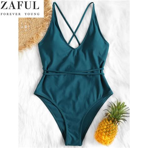 Buy Zaful Crisscross High Cut Leg One Piece Swimwear