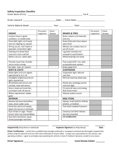Free 10 Vehicle Safety Inspection Checklist Samples Maintenance
