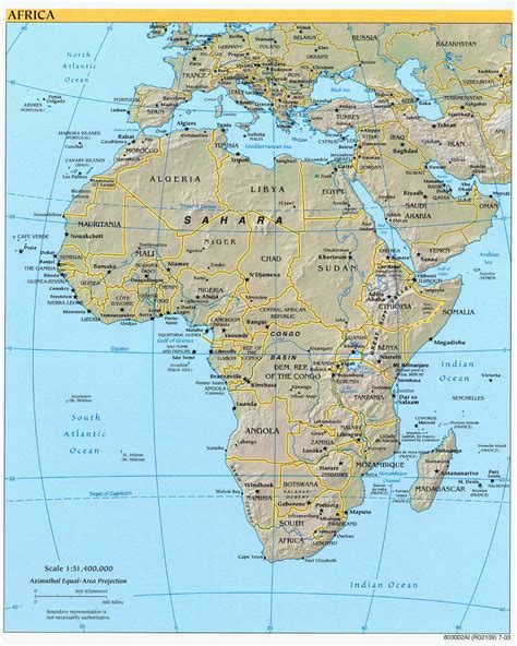 Africa physical map 2003 - Full size